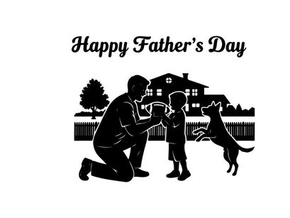 Silhouette of happy father's day scene with family and dog