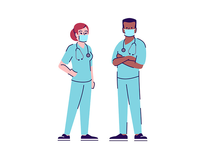 Medical workers in coronavirus outbreak flat isolated vector illustration