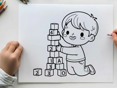 Child learning numbers alphabet blocks vector illustration