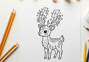 Cute deer with lightning antlers vector illustration flat design