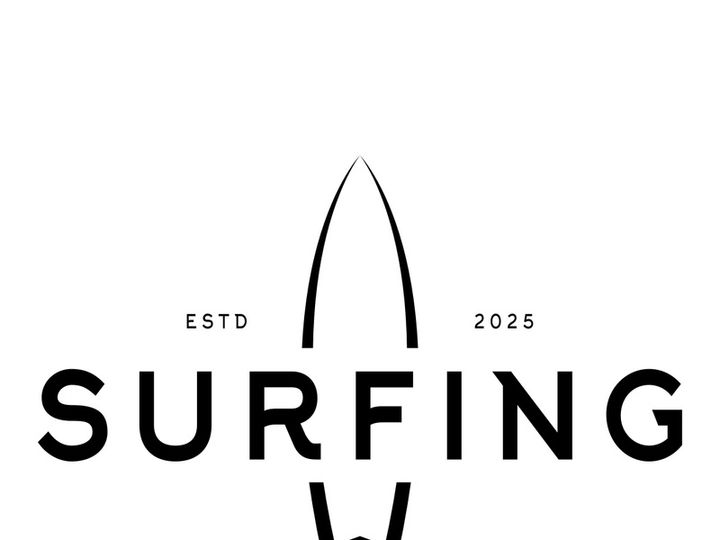surfing logo with vintage paddle board beach waves, for business, sport, adventure, tourism, vacation