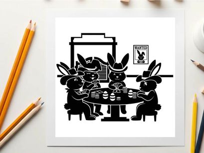 Silhouette of four rabbits playing poker in a smoke filled room silhouette