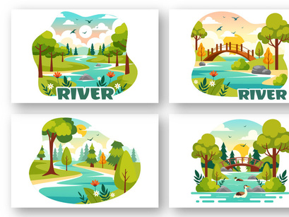 9 River Landscape Illustration