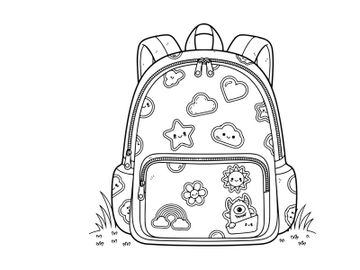 Cute school backpack with doodle icons vector illustration preview picture