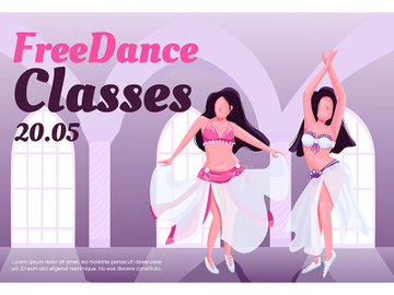 Bellydance free class banner flat vector template preview picture