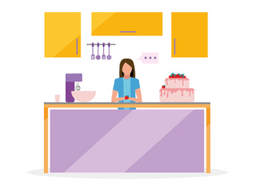 Female food vlogger semi flat color vector character preview picture