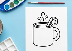 Caneca de Natal com ilustração em linha de cana-de-açúcar para ícone de design de temporada festiva
