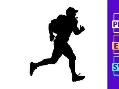 Silhouette of a man running with a backpack on in a dynamic pose
