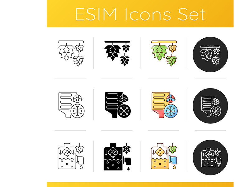 Brewery production icons set