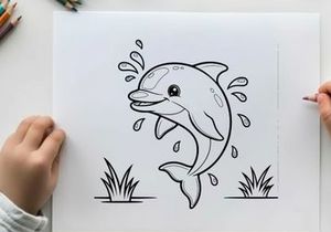 Cute cartoon dolphin jumping splashing water vector illustration