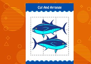10 Pages Cut and arrange with a fish worksheet for kids. Educational game for children