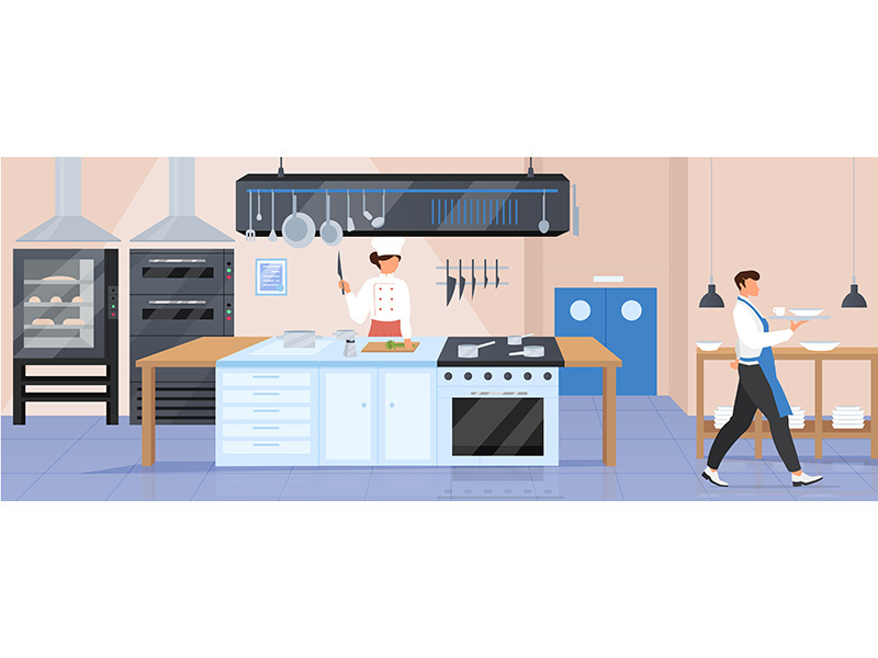 Restaurant kitchen flat color vector illustration