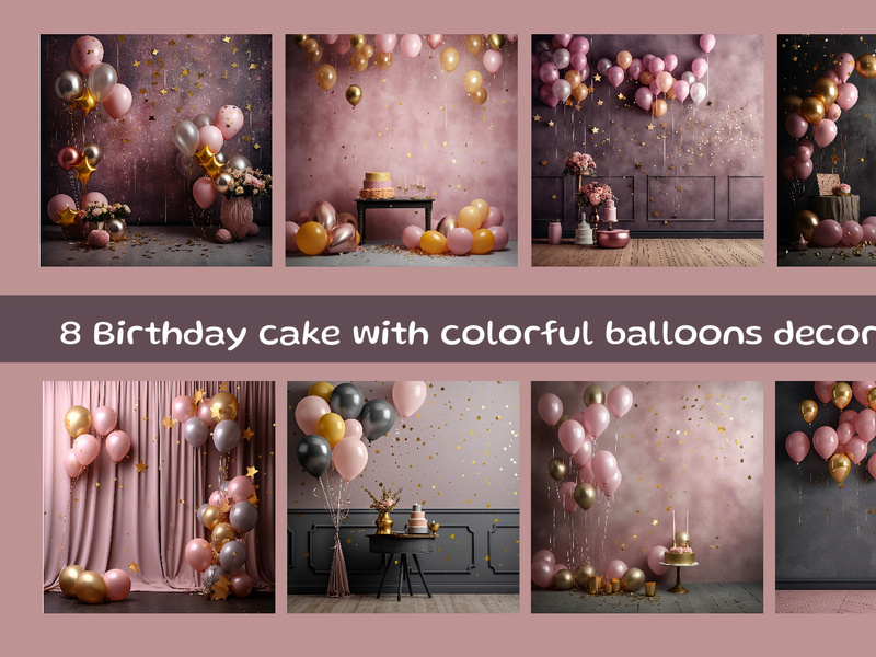 Birthday cake with colorful balloons decorations