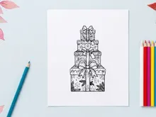 Stacked Christmas gift boxes with bows, hand drawn festive holiday present illustration