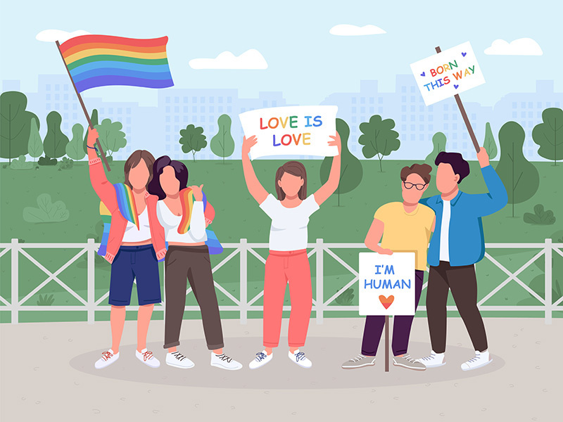 LGBT social movement flat color vector illustration