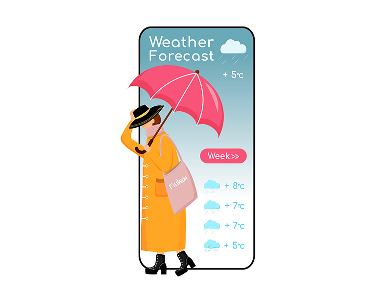 Weather forecast cartoon smartphone vector app screen