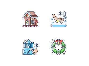 Winter season traditions RGB color icons set preview picture