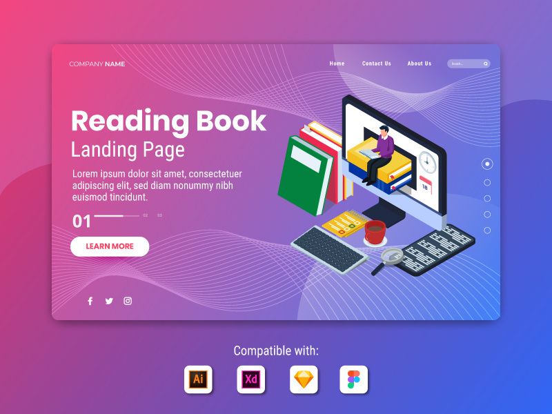 Reading Book - Landing Page Illustration Template