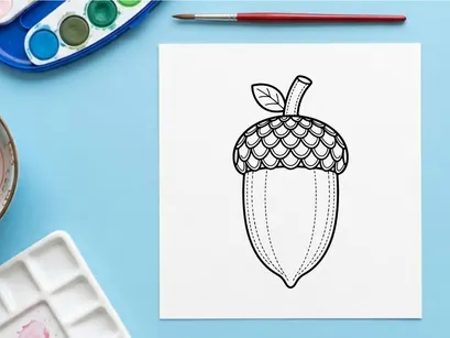 Hand-drawn acorn illustration for nature and autumn themes. Artistic botanical sketch for educational or design projects.