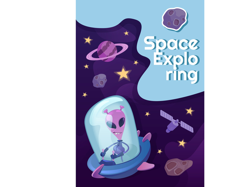 Space exploring poster flat vector template