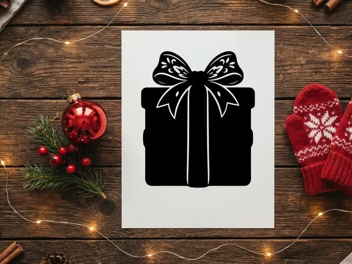 Silhouette of a Christmas Gift Box with Ribbon and Bow