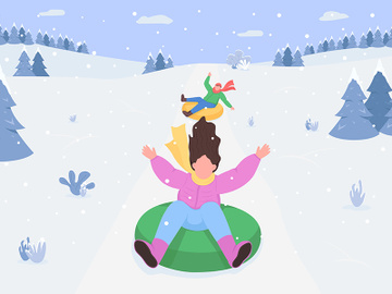 Snow hill sledging flat color vector illustration preview picture