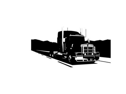 Silhouette of a semi truck on the highway at night