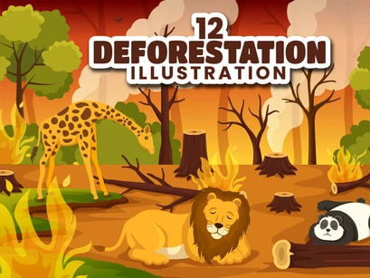 12 Deforestation Vector Illustration