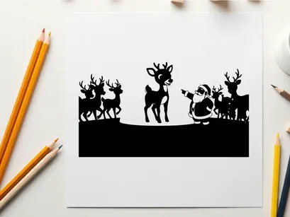 Santa claus and reindeer silhouette on a white background for christmas