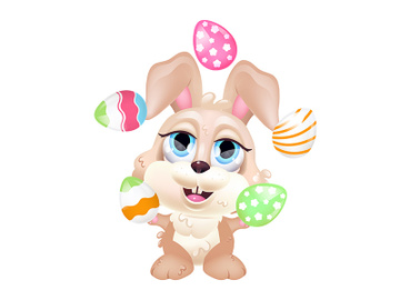 Cute bunny juggling eggs kawaii cartoon vector character preview picture