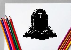 Silhouette of a Cross on a Tombstone in Graveyard Scene