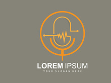 Radio Podcast Logo, Microphone Illustration, Stamp Icon Badge Vector Design