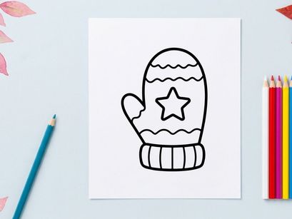 Hand-drawn Halloween mitten with star cutout. Cozy winter glove featuring festive spooky season design for kids and adults.