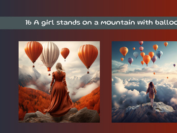 A girl stands on a mountain with balloons preview picture