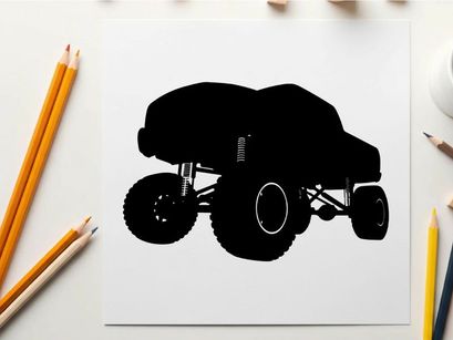 Silhouette of a large monster truck with oversized tires