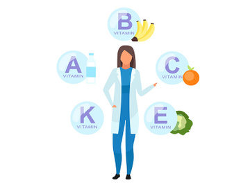Doctor explaining vitamin sources flat vector illustration preview picture