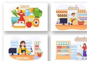 16 Food Grocery Store Shopping Illustration