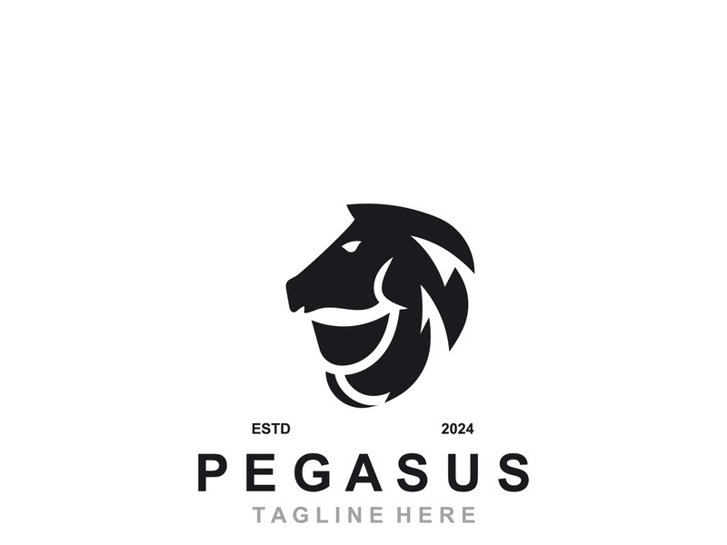 Pegasus horse Logo minimalist, Line art, Modern simple mascot, Mystic premium emblem