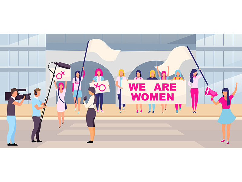 Feminist protest action flat vector illustration