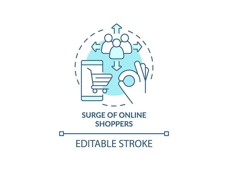 Surge of online shoppers turquoise concept icon