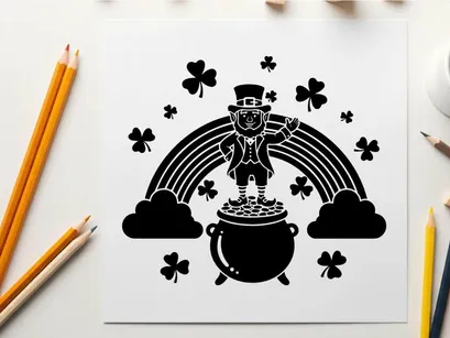 ilustração vetorial de duende com pote de ouro