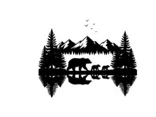 Silhouette of a bear family in a forest landscape