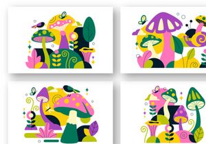 10 Mushrooms Vector Illustration