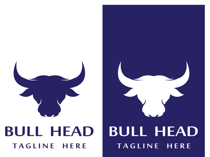 Retro vintage bull head horns logo design.