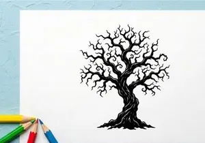 Black and White Artistic Tree Illustration for Design and Decor