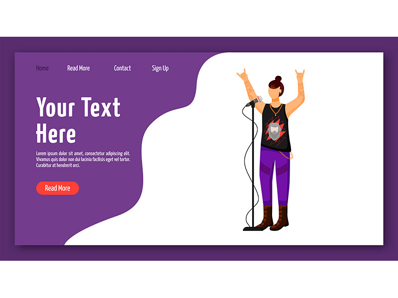 Rock band singer landing page vector template