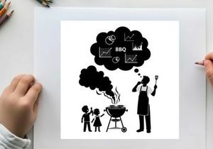 Silhouette of a man and kids enjoying a bbq on a sunny day silhouette