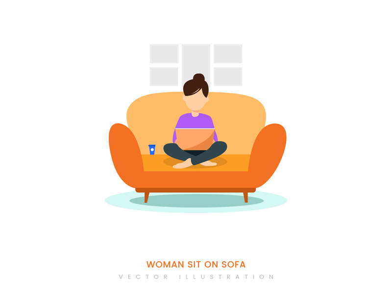 Wonman sit on sofa vector illustration