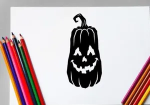 Abóbora de Halloween com rosto assustador e haste curva