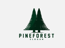 Forest Logo, Vector Forest Wood With Pine Trees Design